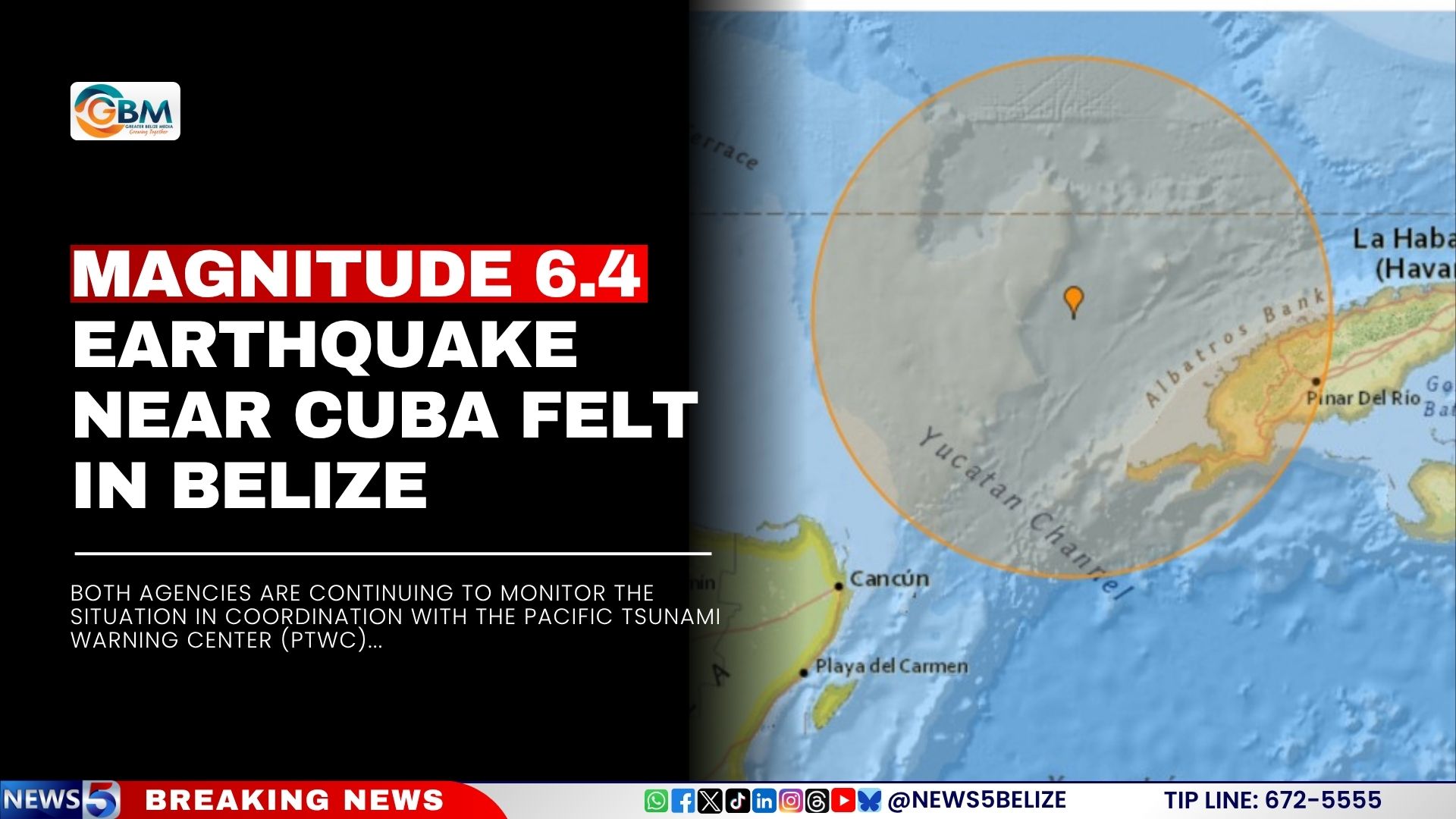Magnitude 6.4 Earthquake Near Cuba Felt in Belize