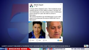 Alberto August published a Facebook post mocking Mira over the murder of Dr Naum Bonilla