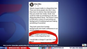 Mira's brother, Brian Mira, posted online after that he would "take a charge" if he saw August. 