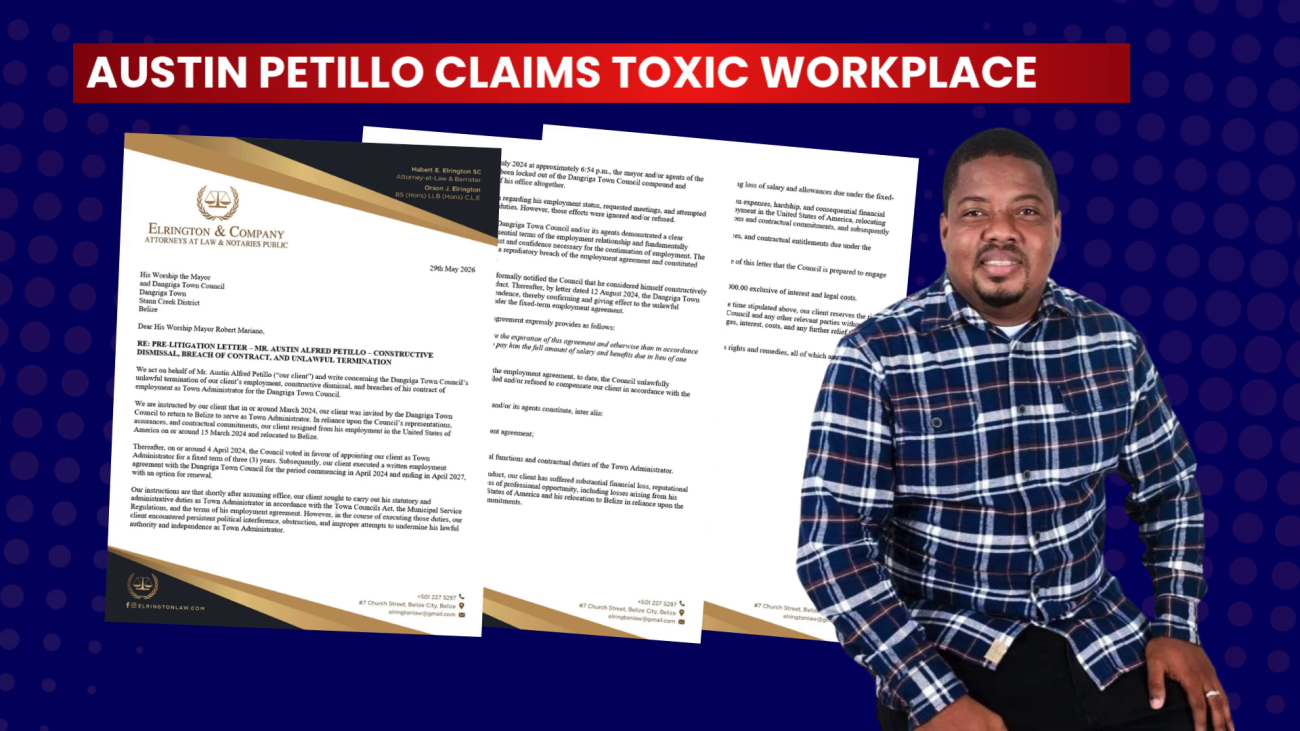 Petillo Puts Dangriga Town Council on Notice, Demands $180K After Firing  