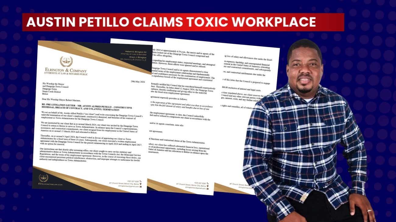 Austin Petillo Challenges ‘Unjust’ Dismissal by Dangriga Council