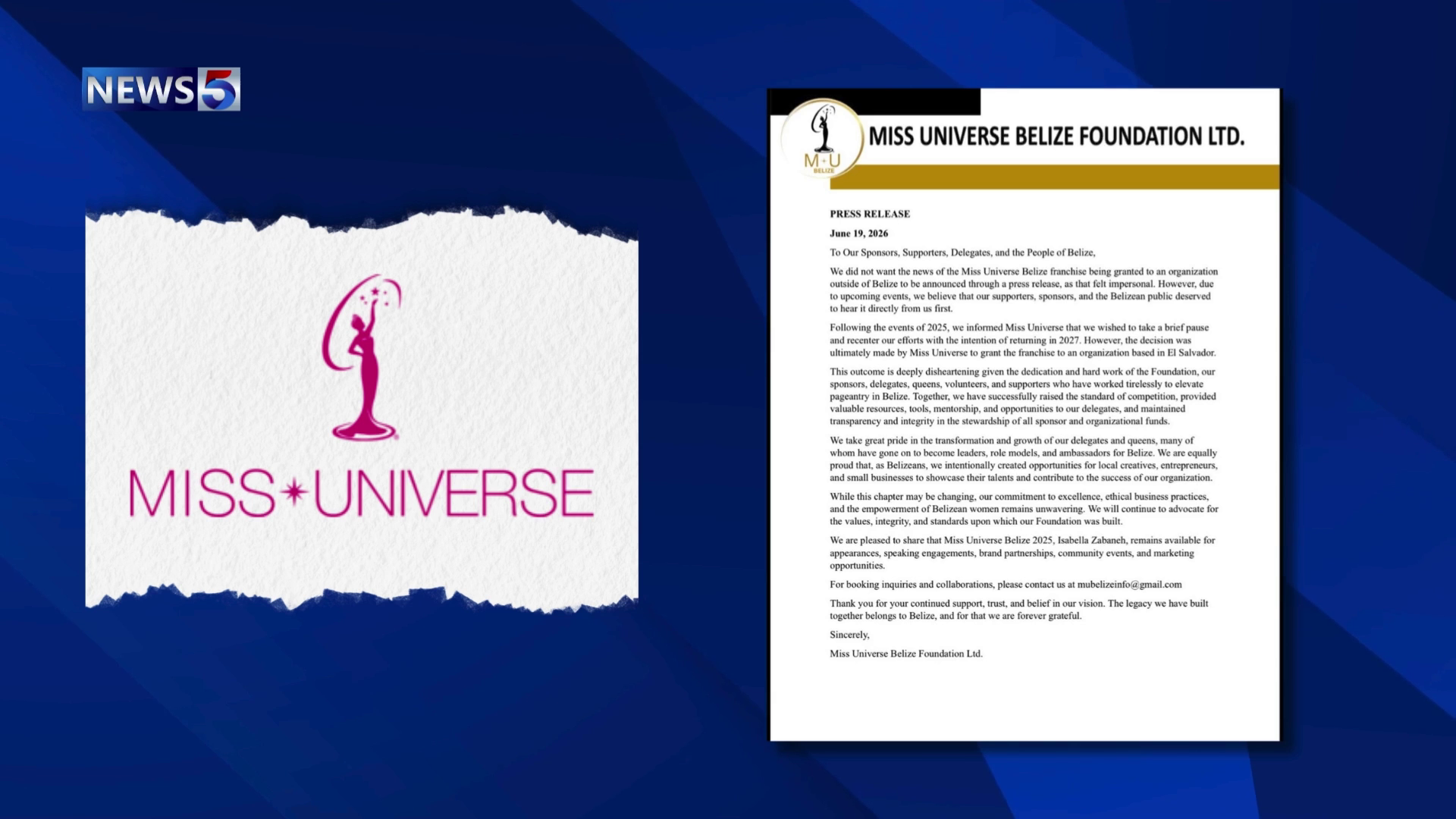 Miss Universe Belize Bought by El Salvador-Based Organization