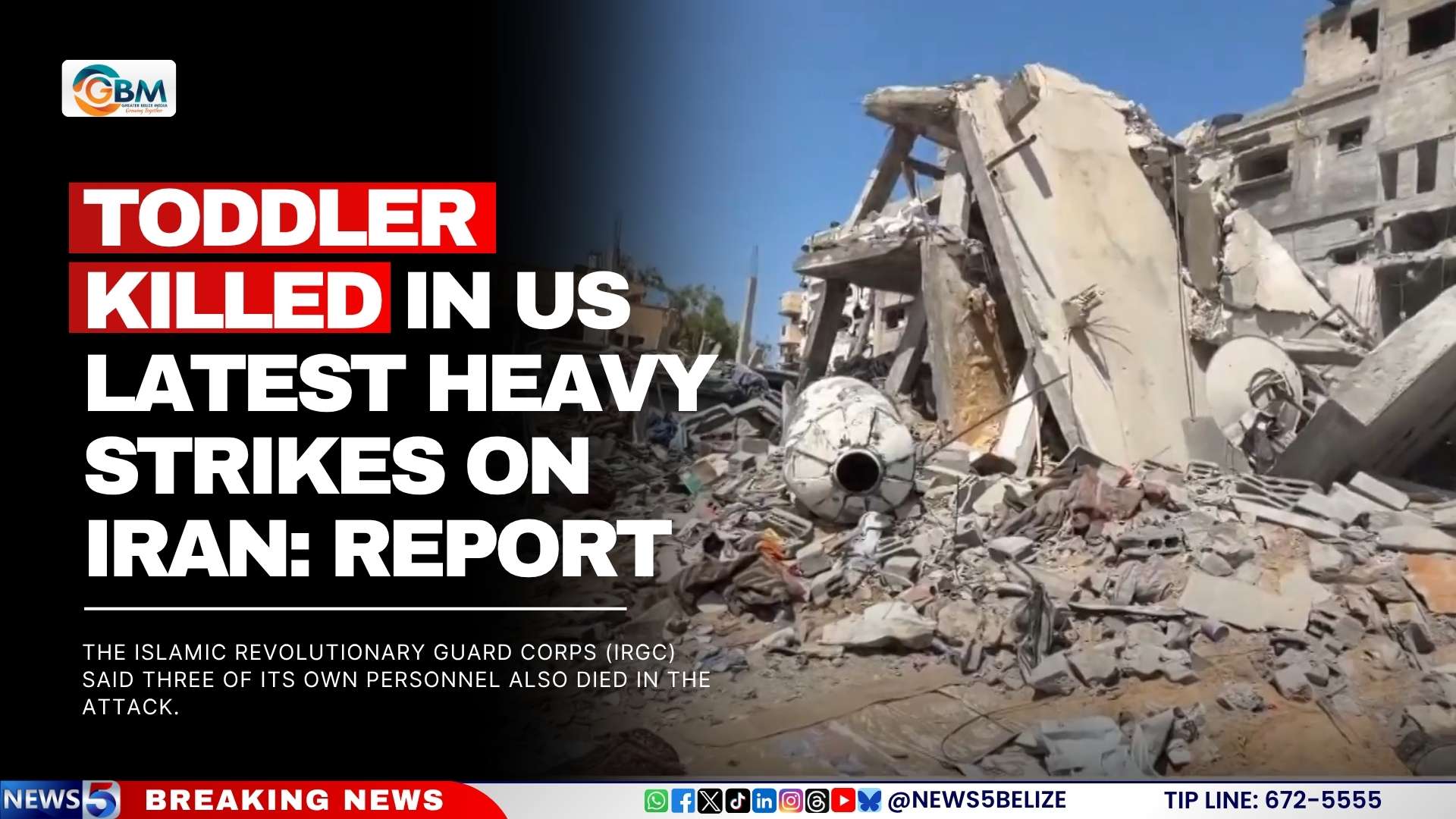 Toddler Killed in US Latest Heavy Strikes on Iran: Report