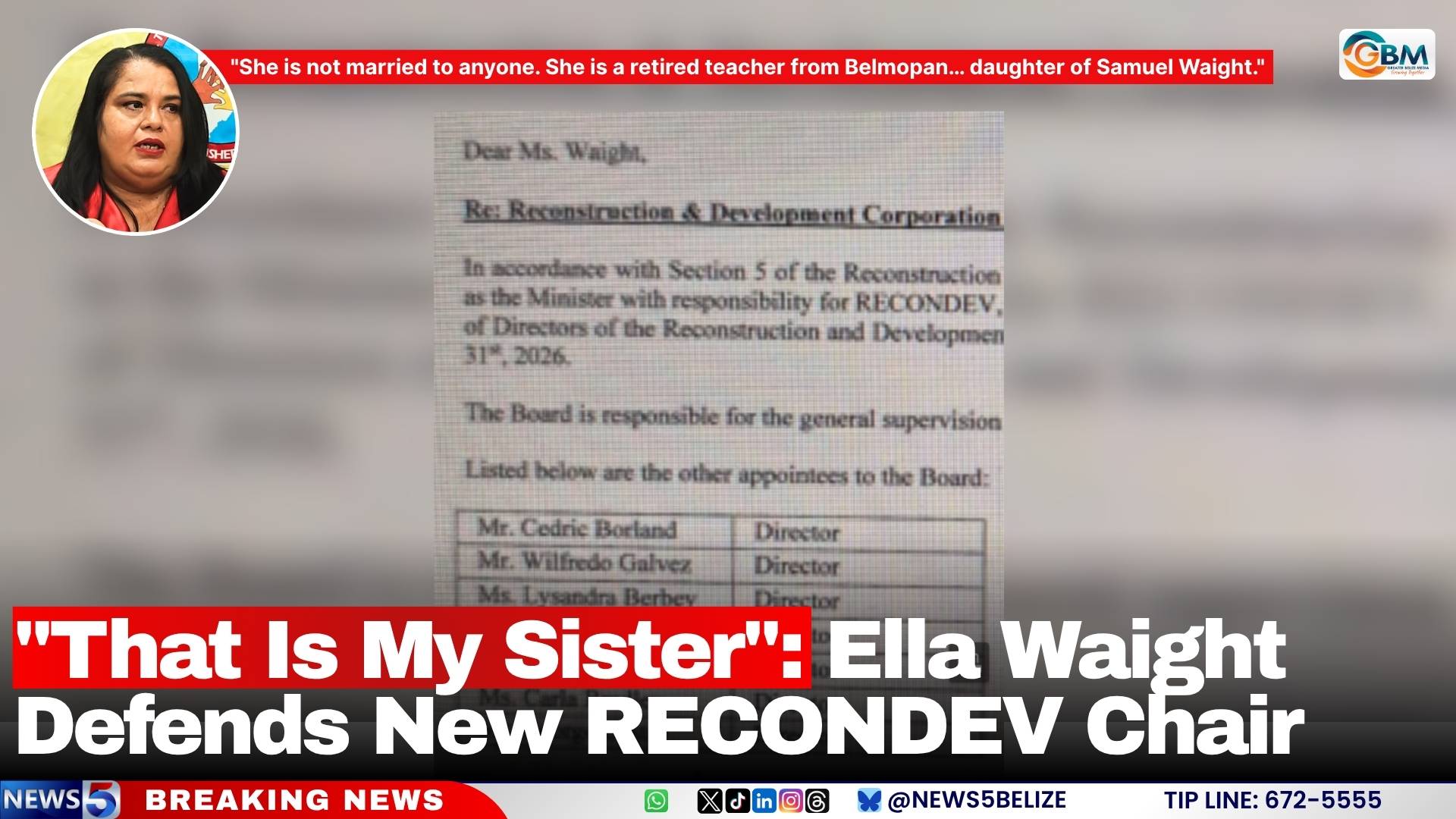 "That Is My Sister": Ella Waight Defends New RECONDEV Chair
