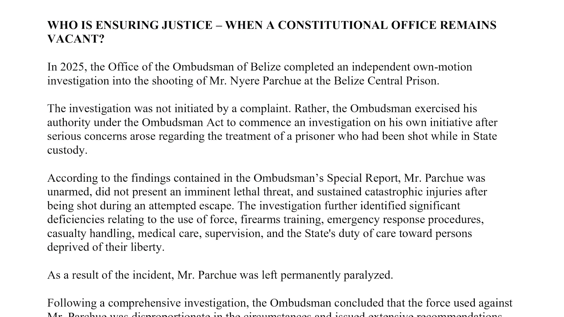 Ombudsman Report Finds Excessive Force in 2025 Prison Shooting