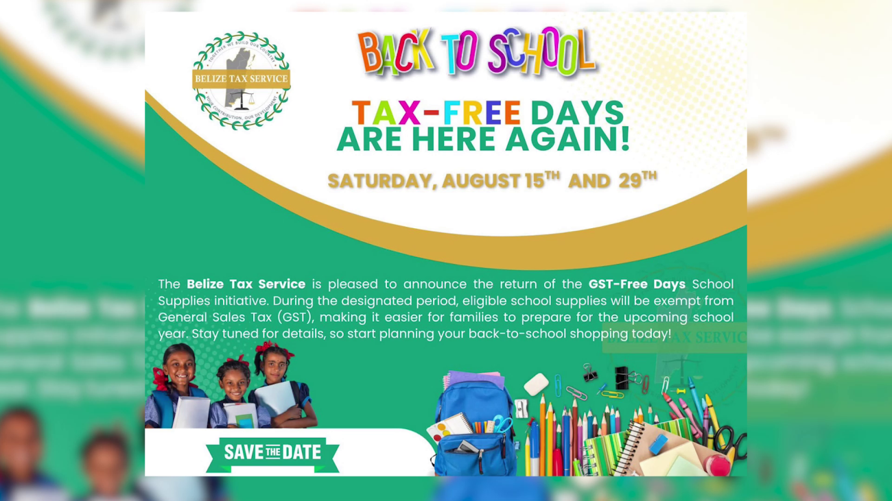 The Government of Belize has announced the return of GST-free shopping days for school supplies, giving families another opportunity to save ahead of the start of the new school year.