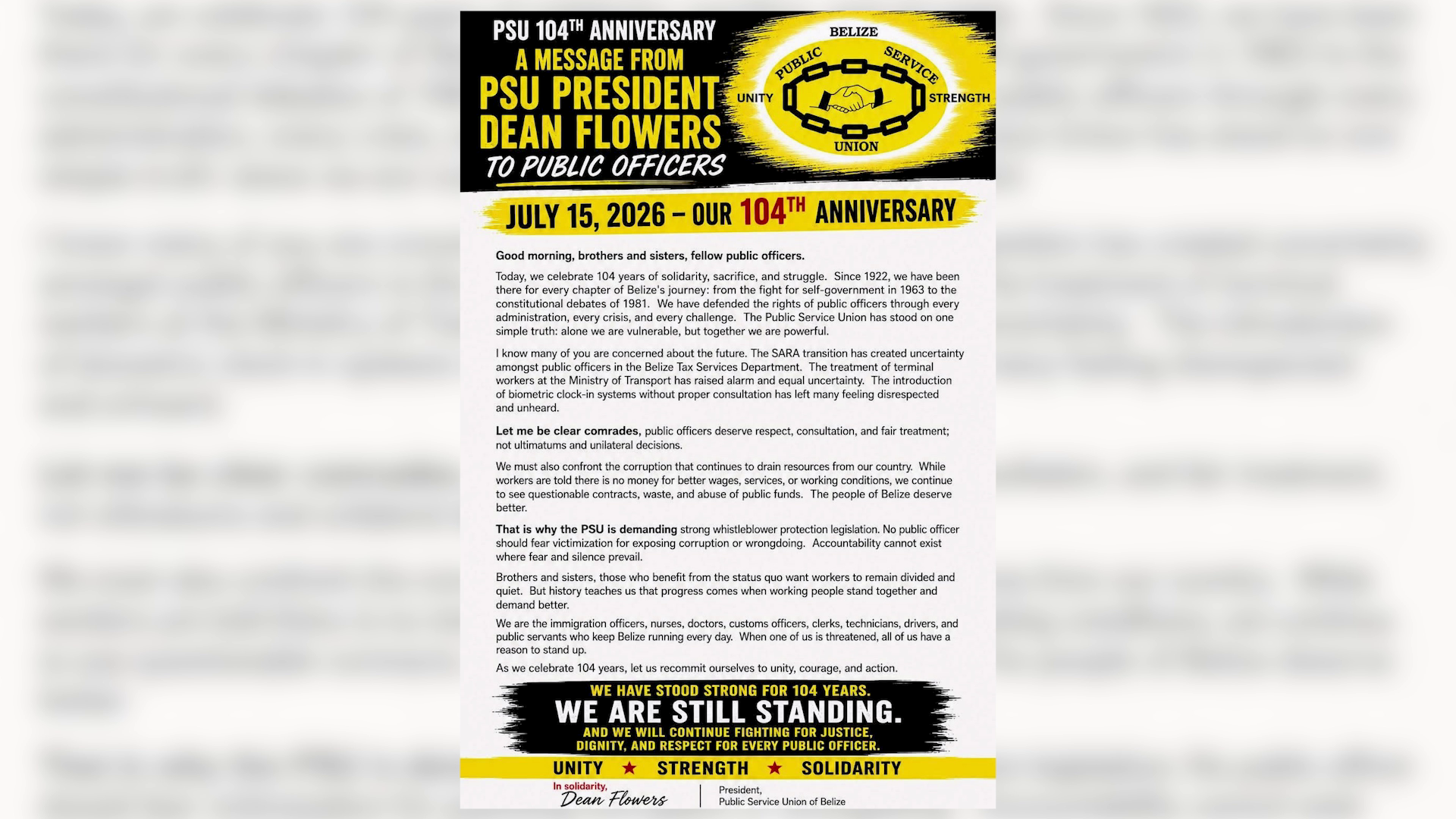 Public Service Union Marks 104 Years with Renewed Call for Unity