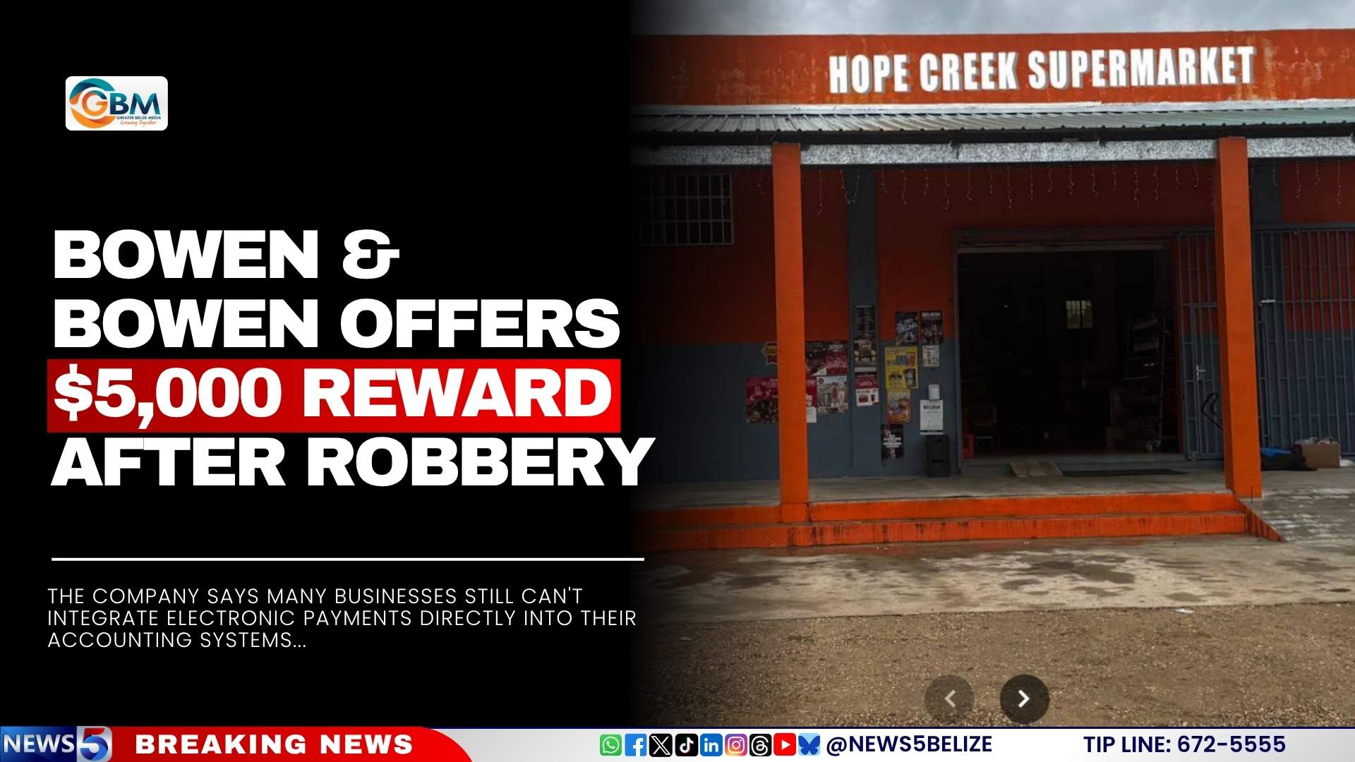 Bowen & Bowen Offers $5,000 Reward After Robbery