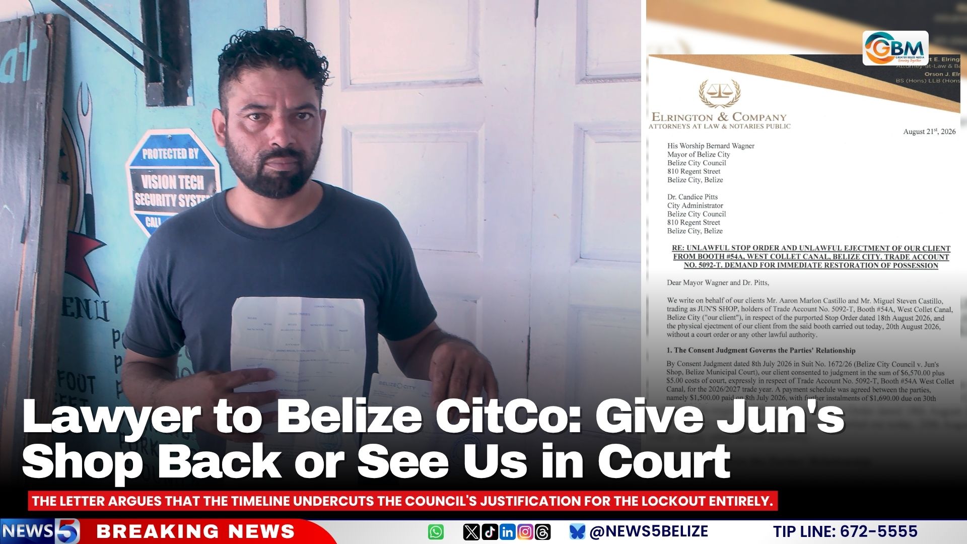 Lawyer to Belize CitCo: Give Jun's Shop Back or See Us in Court