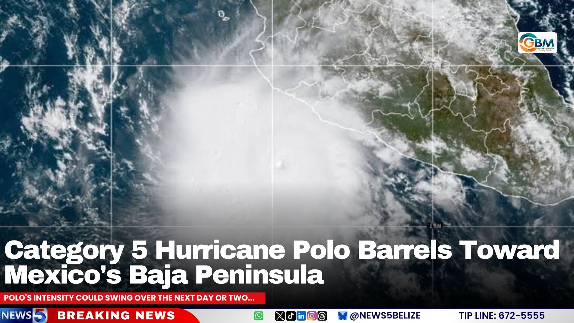 Category 5 Hurricane Polo Barrels Toward Mexico's Baja Peninsula