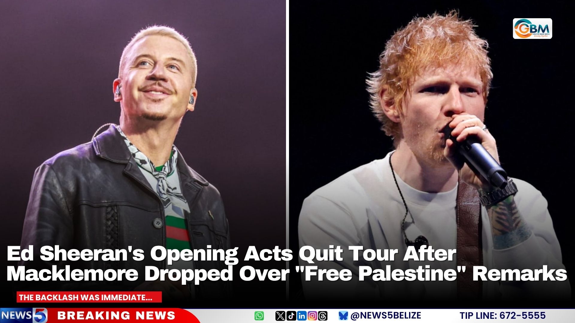 Ed Sheeran's Opening Acts Quit Tour After Macklemore Dropped Over "Free Palestine" Remarks