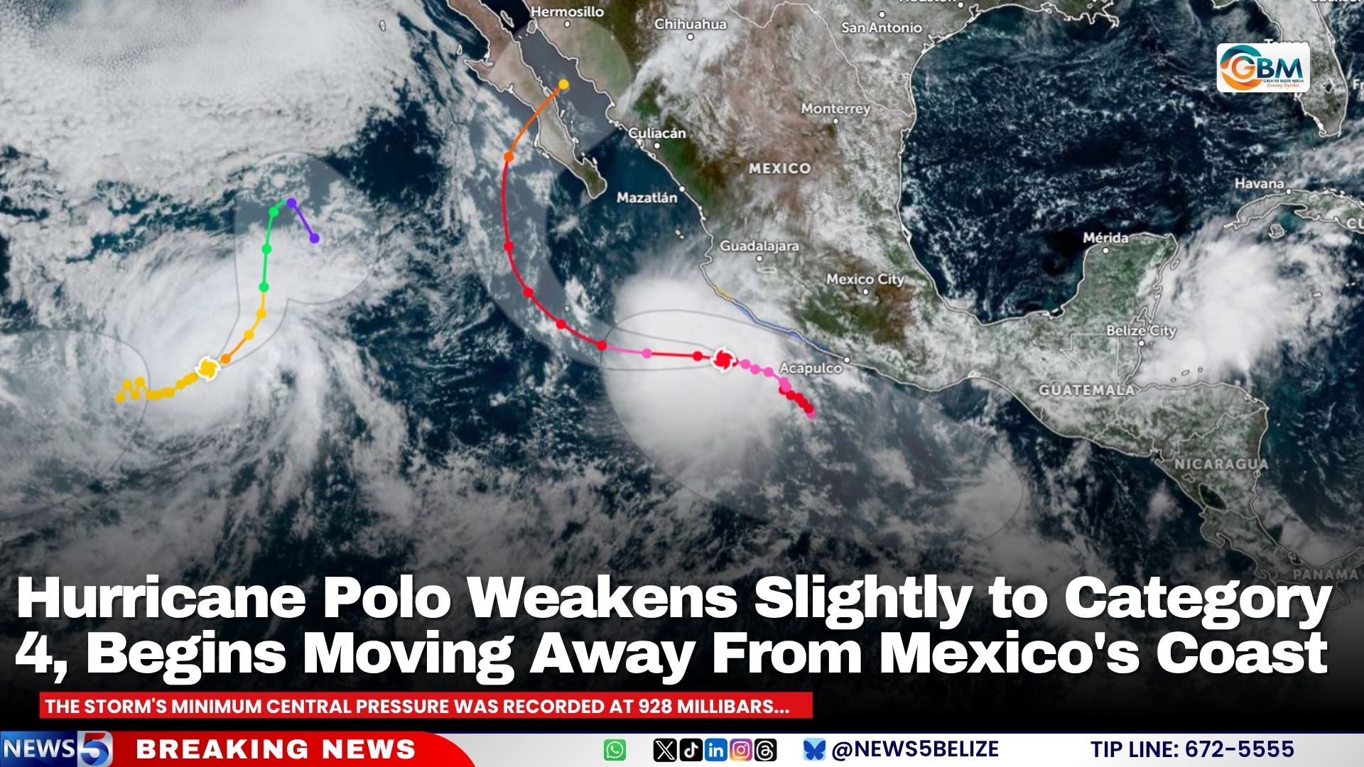Hurricane Polo Weakens Slightly to Category 4, Begins Moving Away From Mexico's Coast