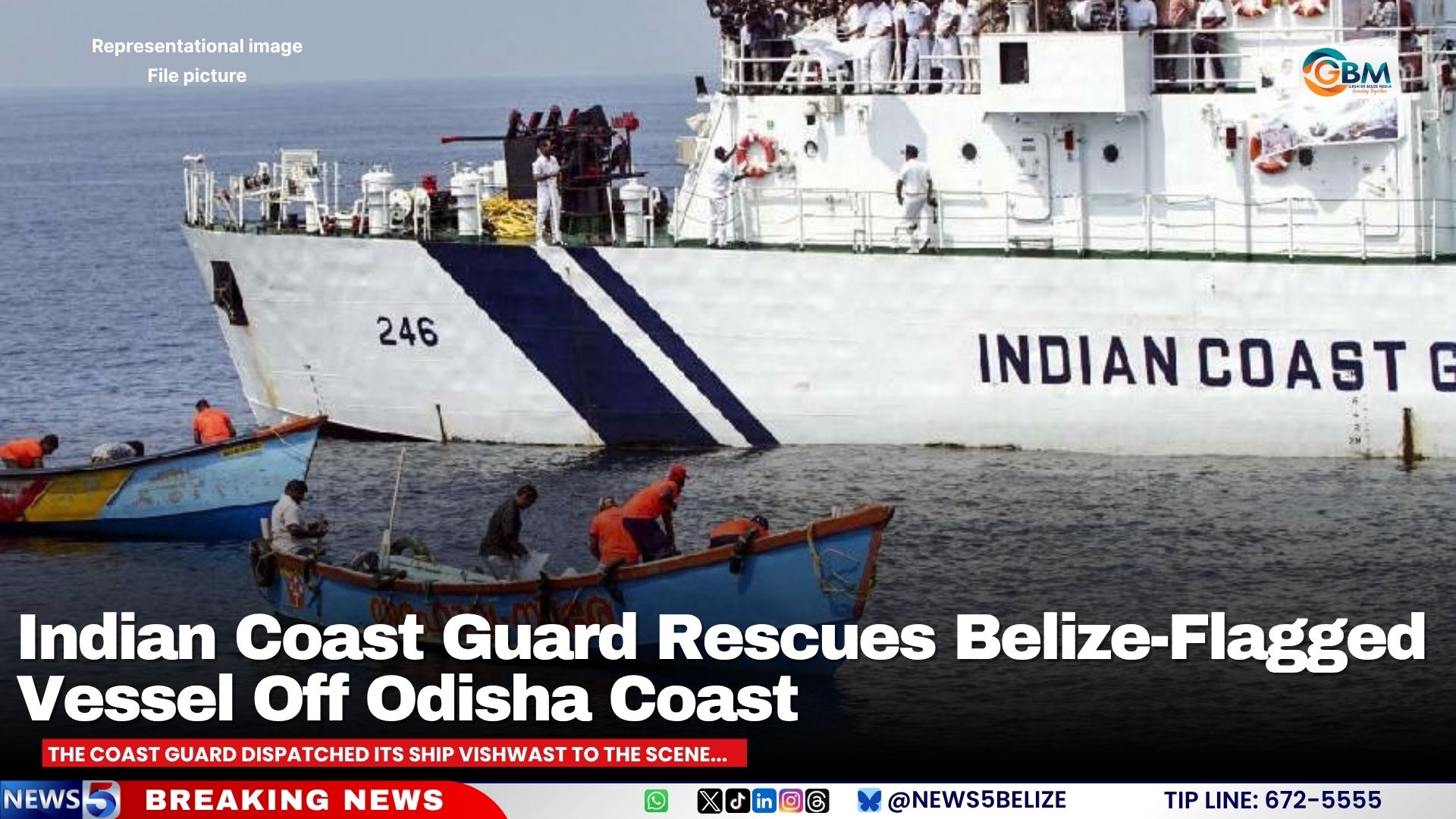 Indian Coast Guard Rescues Belize-Flagged Vessel Off Odisha Coast