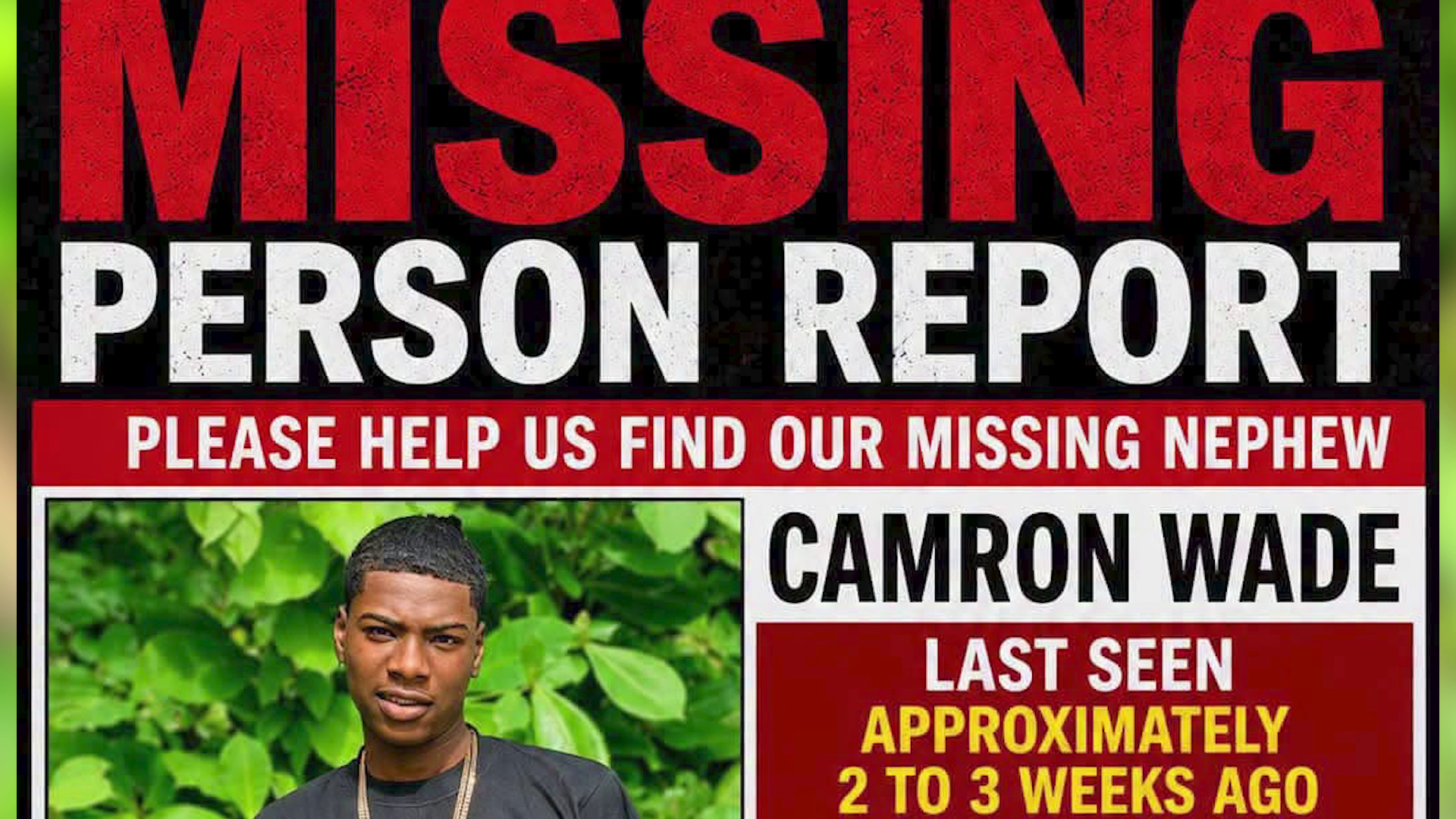 $2,000 Reward Offered as Search Intensifies for Camron Wade