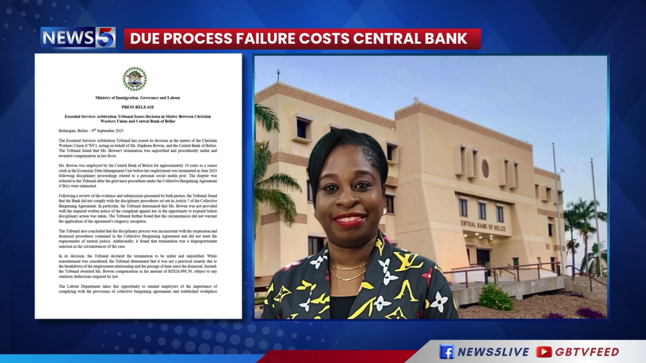 Labor Tribunal Finds Central Bank Wrongfully Fired Employee