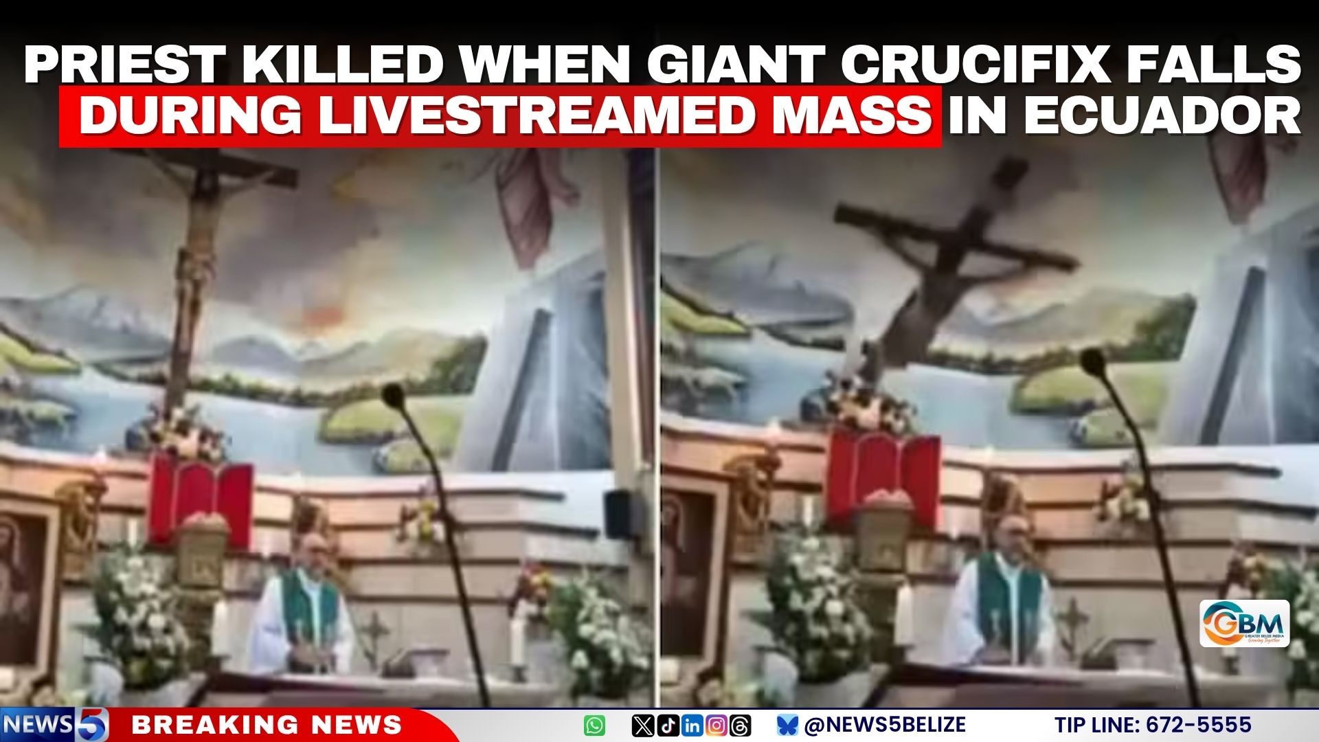 Priest Killed When Giant Crucifix Falls During Livestreamed Mass in Ecuador
