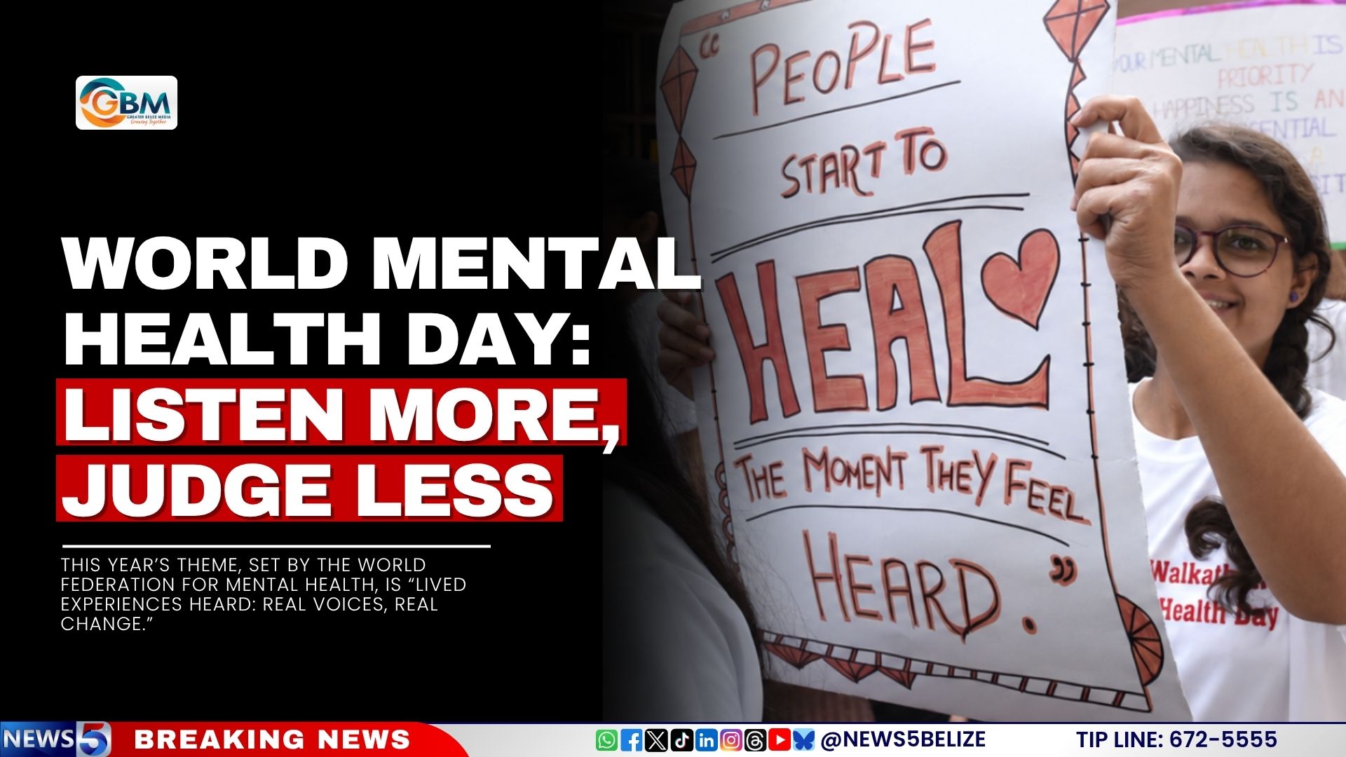 This year’s theme, set by the World Federation for Mental Health, is “Lived experiences heard: real voices, real change.”