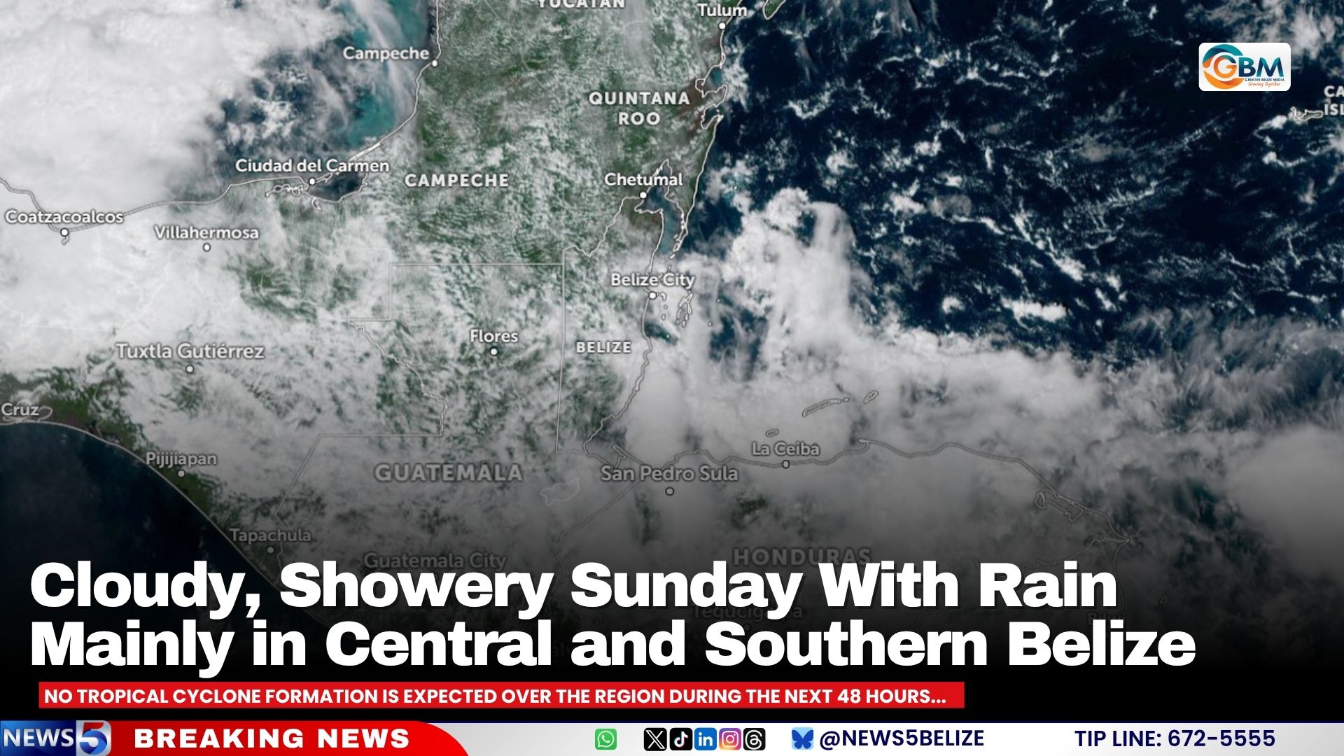 Cloudy, Showery Sunday With Rain Mainly in Central and Southern Belize
